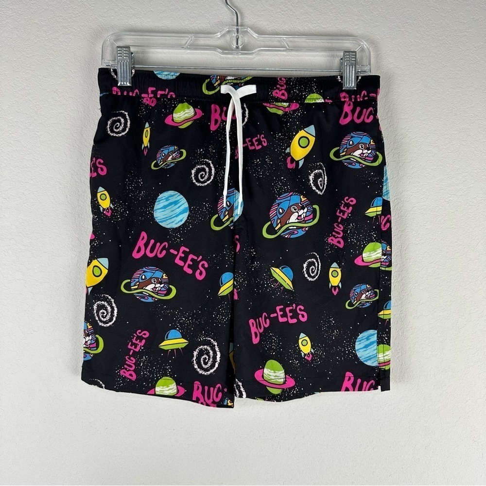 Buc-ee’s Boy’s Black Neon Outer Space Drawstring Swim Trucks Size Youth Large